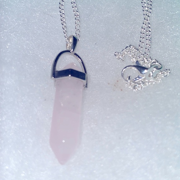 Boho hippie Rose Quartz Sterling Silver 18” Necklace - Picture 2 of 6